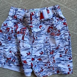Classic Prep: red/white/blue seaside scape boys summer shorts, 3T